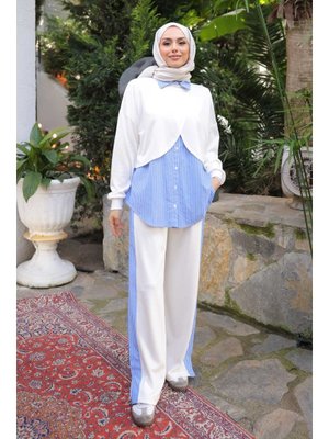 Ekru Pelerin Görünümlü Gömlek Pantolonlu Modal Takım
