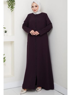 Mürdüm Zikzak Taşlı Ferace