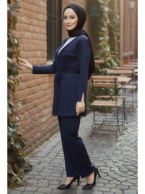 Lacıvert Lacivert Ceket Pantolon Bluz Modal Üçlü Takım