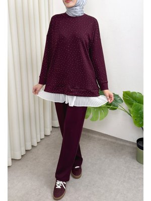 Bordo Altı Pliseli Tunik Takım