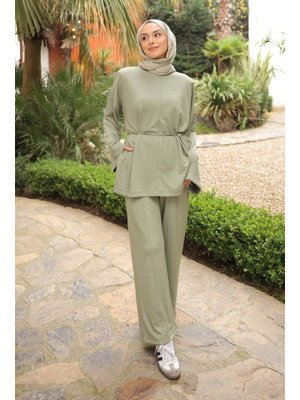 Çağla Bel Bağlamalı Tunik Pantolonlu Modal Takım