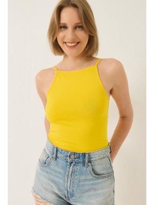 Sarı Halter Yaka Saran Basic Bluz