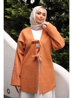 Camel Önü Bağlamalı Buklet Kimono Ceket