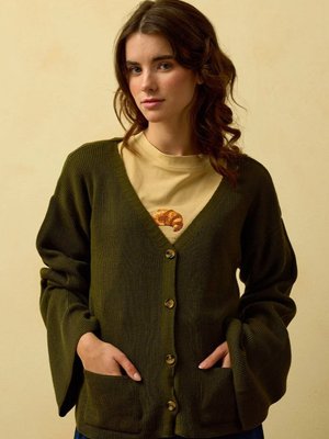 Haki İspanyol Kol Triko Hırka