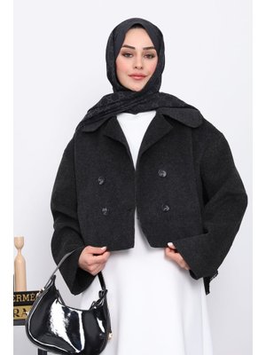 Antrasit Kısa Düğmeli Kaşe Ceket