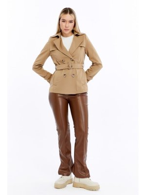 Sütlü Kahve Crop Mevsimlik Trençkot