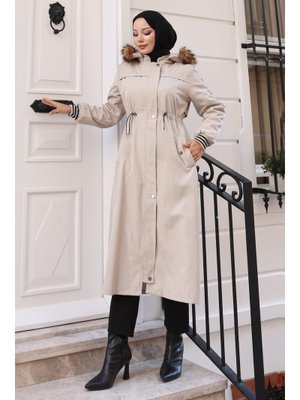 Bej Arlena Bondit Kürklü Mont