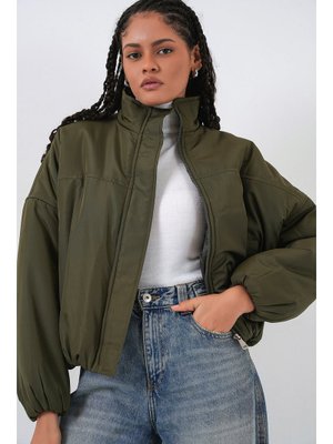 Haki Oversize Bomber Şişme Mont