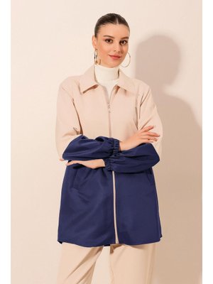 Lacivert Çift Renkli Mevsimlik Trençkot