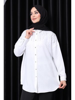 Krem Taş Detaylı Gömlek