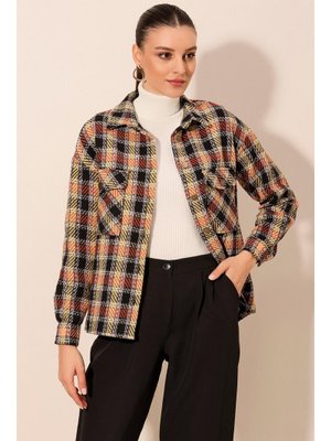 B. Kiremit Ekose Desen Oversize Oduncu Gömlek