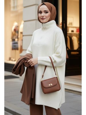 Fitilli Ekru Triko Kazak Tunik 85521e
