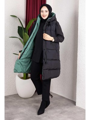 Çift Taraflı Kapüşonlu Yeşil Şişme Yelek