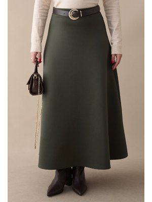 Kloş Beli Lastikli Scuba Haki Etek