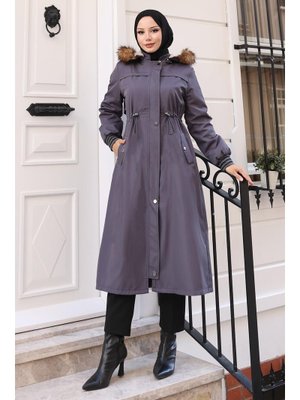 Gri Arlena Bondit Kürklü Mont