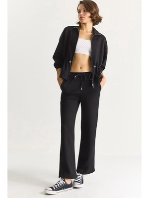 Siyah Yumuşak Dokulu Bel Ayarlamalı Ceket Pantolon Modal Takım