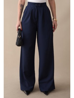 Çift Düğmeli Bol Paça Lacivert Pantolon