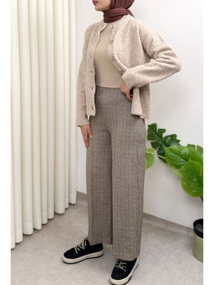 Kahverengi Kaşe Balıksırtı Desenli Pantolon