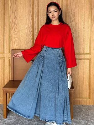 Buz Mavisi Kot Pile Detay Etek