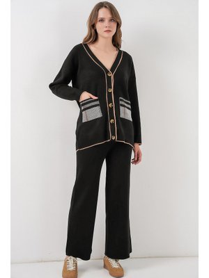 Siyah Cepli Hırka Triko İkili Takım