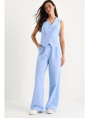 Gök Mavisi Yüksek Bel Pantolonlu Yelekli Astarlı Alt Üst Takım