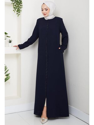 Lacivert Zikzak Taşlı Ferace