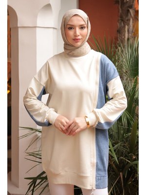 Ekru Kot Garnili Modal Tunik