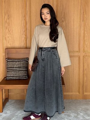 Antrasit Kot Tek Düğmeli Etek