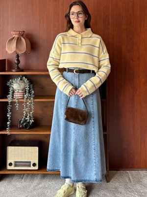 Mavisi Kot Kloş Etek Buz Mavi