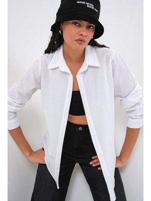 Beyaz Oversize Basic Gömlek