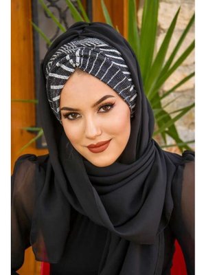 Siyah Gümüş Işıltılı Abiye Şal