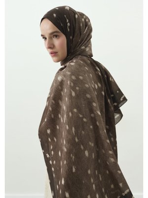 Vizon Fawn Desenli Pamuk Viskon Şal