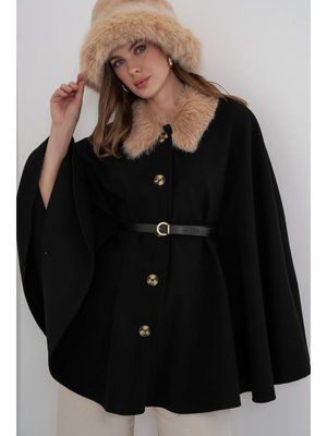 Siyah Kemerli Kaşe Panço