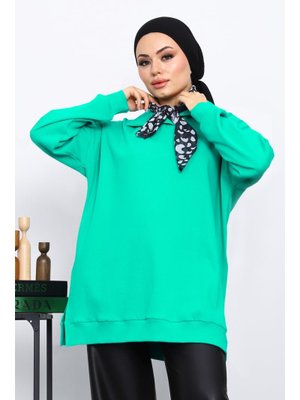 Yeşil Fular Detaylı Yakalı Tunik