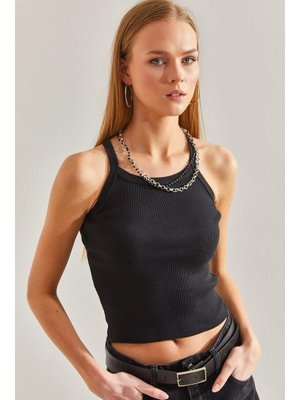 Siyah Askılı Kaşkorse Bluz