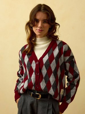 Bordo Baklava Desenli Triko Hırka