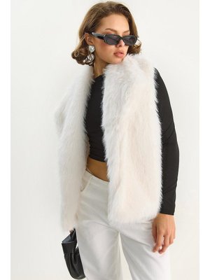 Ekru Astarlı Suni Kürk Yelek