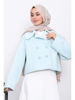 Mint Yeşili Kısa Düğmeli Kaşe Ceket