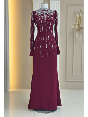 Bordo Ayla Abiye Elbise