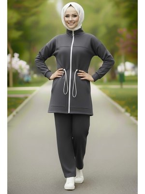 Fume Füme Belde Lastik Detaylı Fermuarlı Cepli Modal İkili Takım