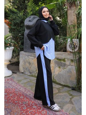 Siyah Pelerin Görünümlü Gömlek Pantolonlu Modal Takım