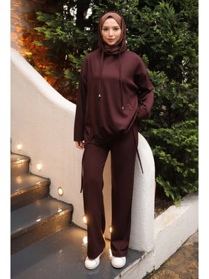 Kahverengi Ön Detaylı Modal Tunik Pantolonlu Takım