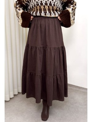 Kahverengi Paraşüt Kumaş Katlı Etek