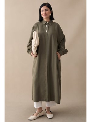 Gömlek Yaka Keten Haki Salaş Tunik