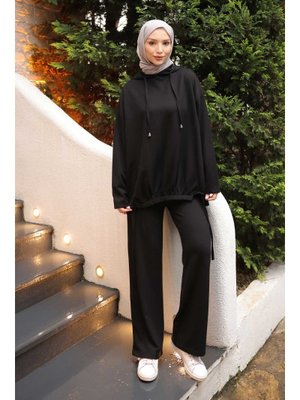 Siyah Ön Detaylı Modal Tunik Pantolonlu Takım