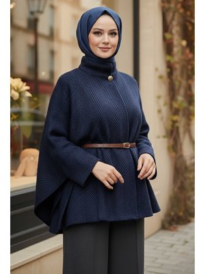 Lacivert Lacıvert Zikzak Desenli Kemerli Pamço