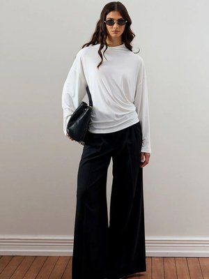 Jarse Bluz & Acı Kahve Pile Detay Palazzo Pantolon Siyah Beyaz