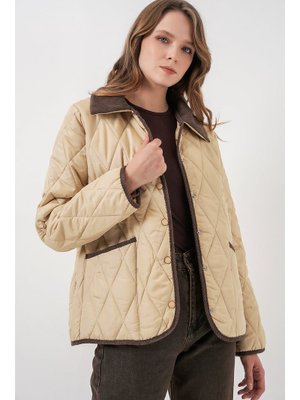 Bej Kapitone Oversize Mont