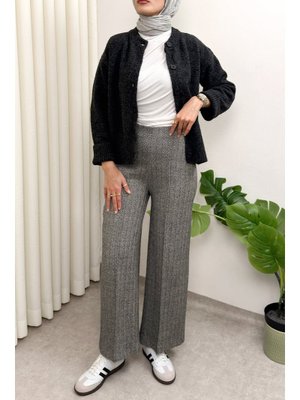 Gri Kaşe Balıksırtı Desenli Pantolon