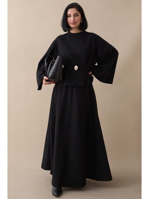 Selanik Geniş Kol Etekli Siyah Takım